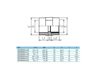 Муфта ПВХ Effast переходная c металлическим кольцом d32x1"