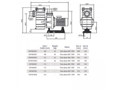 Насос Hayward HCP40553E1 KAN510 T1.B (380В, 76 м3/ч, 5.5HP)