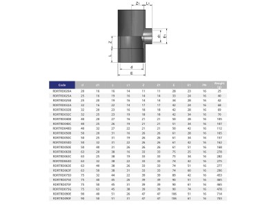 Тройник ПВХ Effast 90° редукционный d40x25 мм