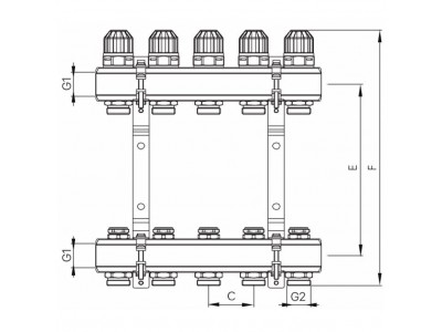 Коллекторный блок с термостатич. клапанами KOER KR.1100-08 1”x8 WAYS (KR2634)