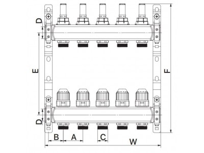 Коллекторный блок с расxодомерами EUROPRODUCT EP.S1110-08 1"x8 (EP4984)