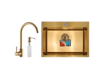 Набор MIXXUS SET-6045-200x1.0-PVD-Gold (мойка+смеситель+диспенсер) (MX0589)