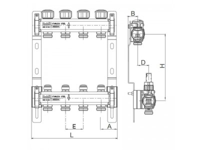 Коллектор с термостатическими и запорными клапанами Roho R805-02 - 1"х 2 вых. (RO0056)