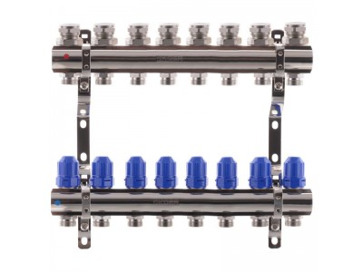 Коллекторный блок с термостатич. клапанами KOER KR.1100-08 1”x8 WAYS (KR2634)