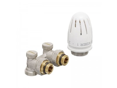 Комплект для нижнего подкл. радиатора KOER SET-21 - 1/2"x3/4" (угловой) с термоголовкой НН (KR3173)