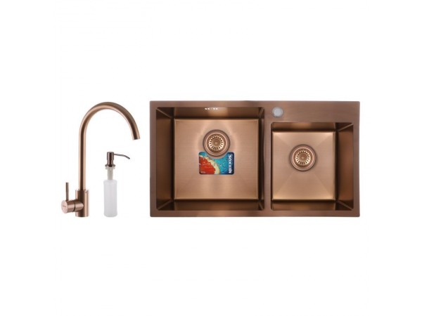 Набор MIXXUS SET-7843D-220x1.0-PVD (мойка+смеситель+диспенсер) (MX0586)