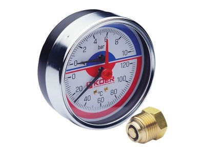 Термо-манометр аксиальный (KOER KM.812A) (0-10 bar), D=80мм, 1/2'' (KR0219)