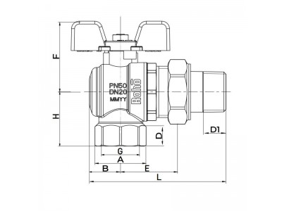 Кран с американкой Roho R106-050 - 1/2" угловой (RO0089)