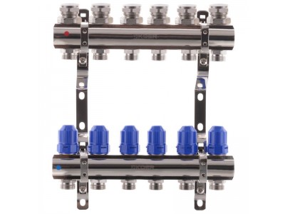 Коллекторный блок с термостатическими клапанами KOER KR.1100-06 1”x6 WAYS (KR2632)