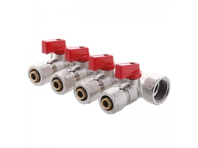 Коллектор с отсекающими кранами с фитингом KOER KR.1125-4 3/4”x4 WAYS (KR2837)