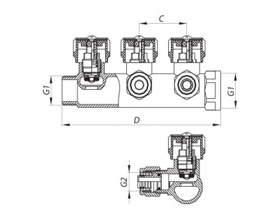 Коллектор вентильный с фитингом KOER KR.1122-2 1”x2 WAYS (KR2653)