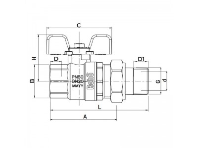 Кран с американкой Roho R105-050B - 1/2" прямой (RO0110)