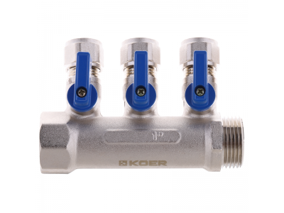 Коллектор с шаровыми кранами и фитингом KOER KR.1126-3 1”x3 WAYS (KR2839)