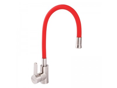 Смеситель для кухни ZERIX LR74004-1 с красным гибким изливом (LL1476)