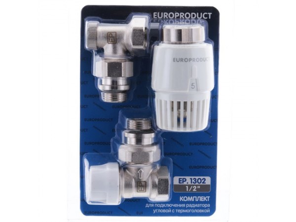Комплект для подключения радиатора EUROPRODUCT EP.1302 - 1/2'' (угловой с термоголовкой) (EP6016)