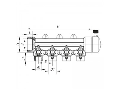 Коллектор 4-way с шаровыми кранами (40x20) PPR KOER K0171.PRO (KP0221)
