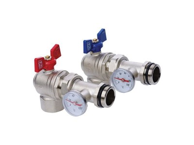 Кран с накидной гайкой 1” с термометром угловой KOER KR.1031 (KR2670)
