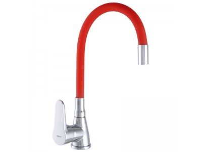 Смеситель для кухни ZERIX SOP7 146 с красным гибким изливом (ZX2659)